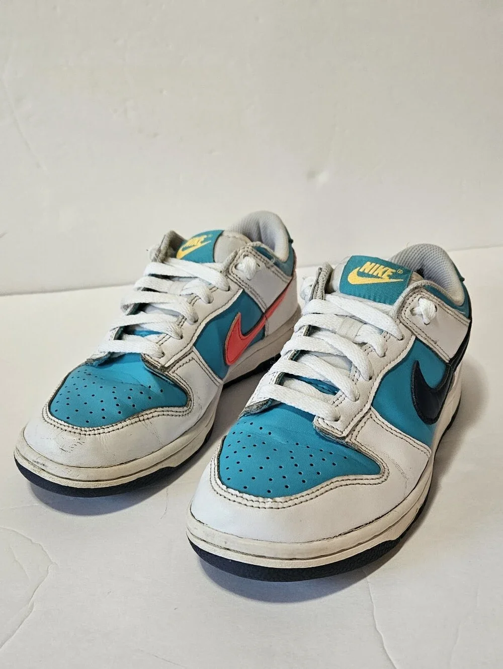 Nike Dunk Low Retro Dusty Shoes Kids Size 5Y White Teal Sneakers